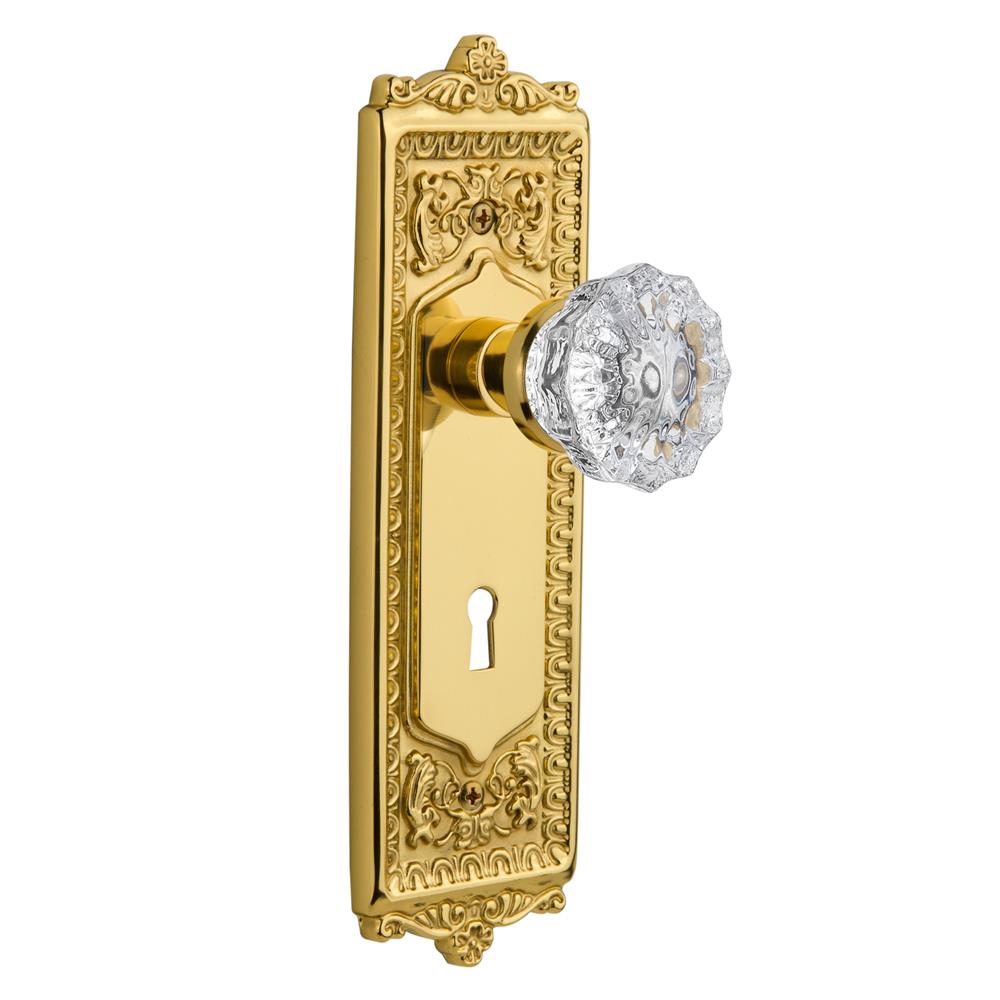 Nostalgic Warehouse EADCRY Mortise Egg and Dart Plate with Crystal Knob and Keyhole in Unlacquered Brass